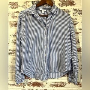 Beach Lunch Lounge Button down Shirt Striped Heart Rhinestones Collared Modal S